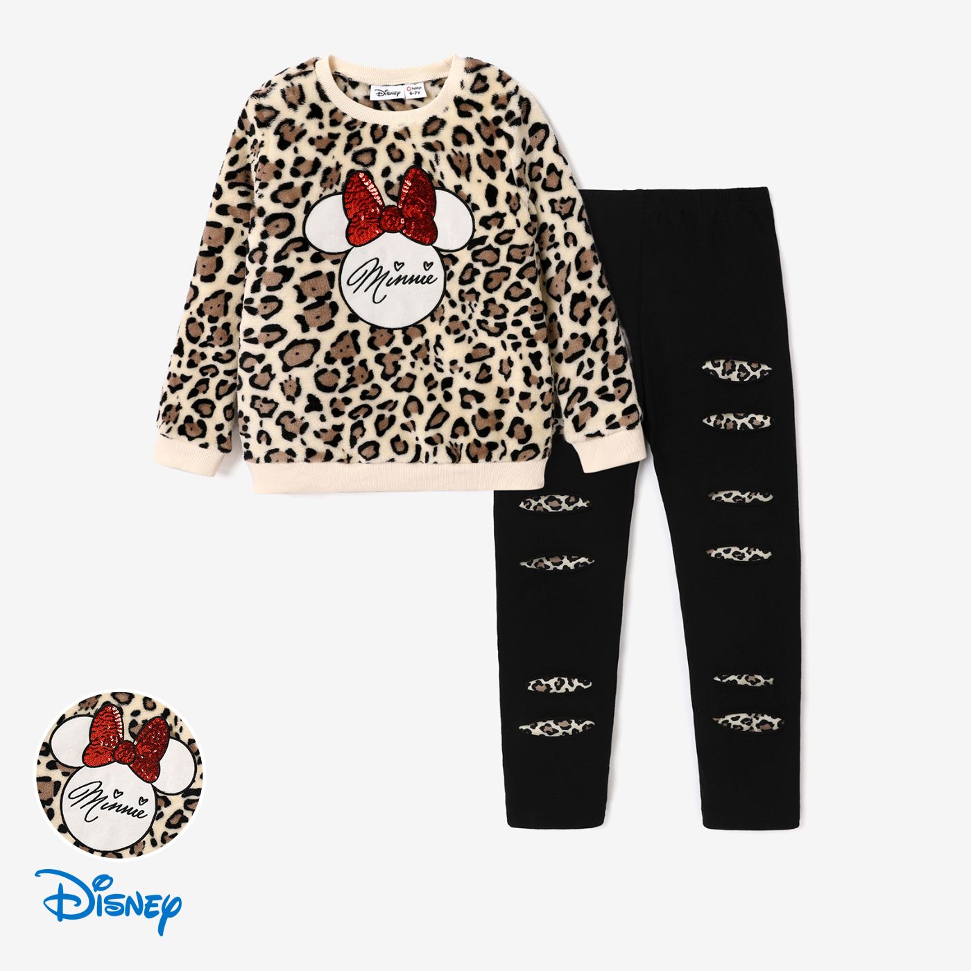 

Disney Mickey and Friends 2pcs Kid Girl Letter & Leopard Print Long-sleeve Top and Pants Sets