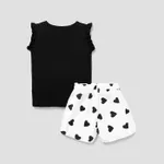 2pcs Kid Girl Flutter-sleeve Tee and Heart Print Belted Shorts Set  image 2