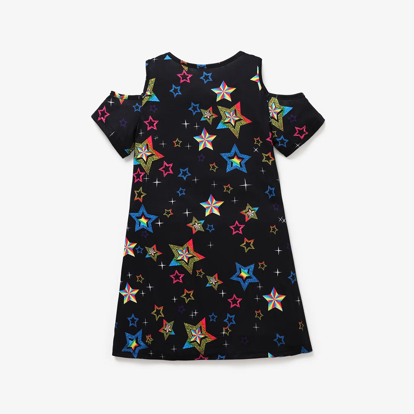 Kid Girl Unicorn Stars Print Cold Shoulder Short-sleeve Dress  image 2
