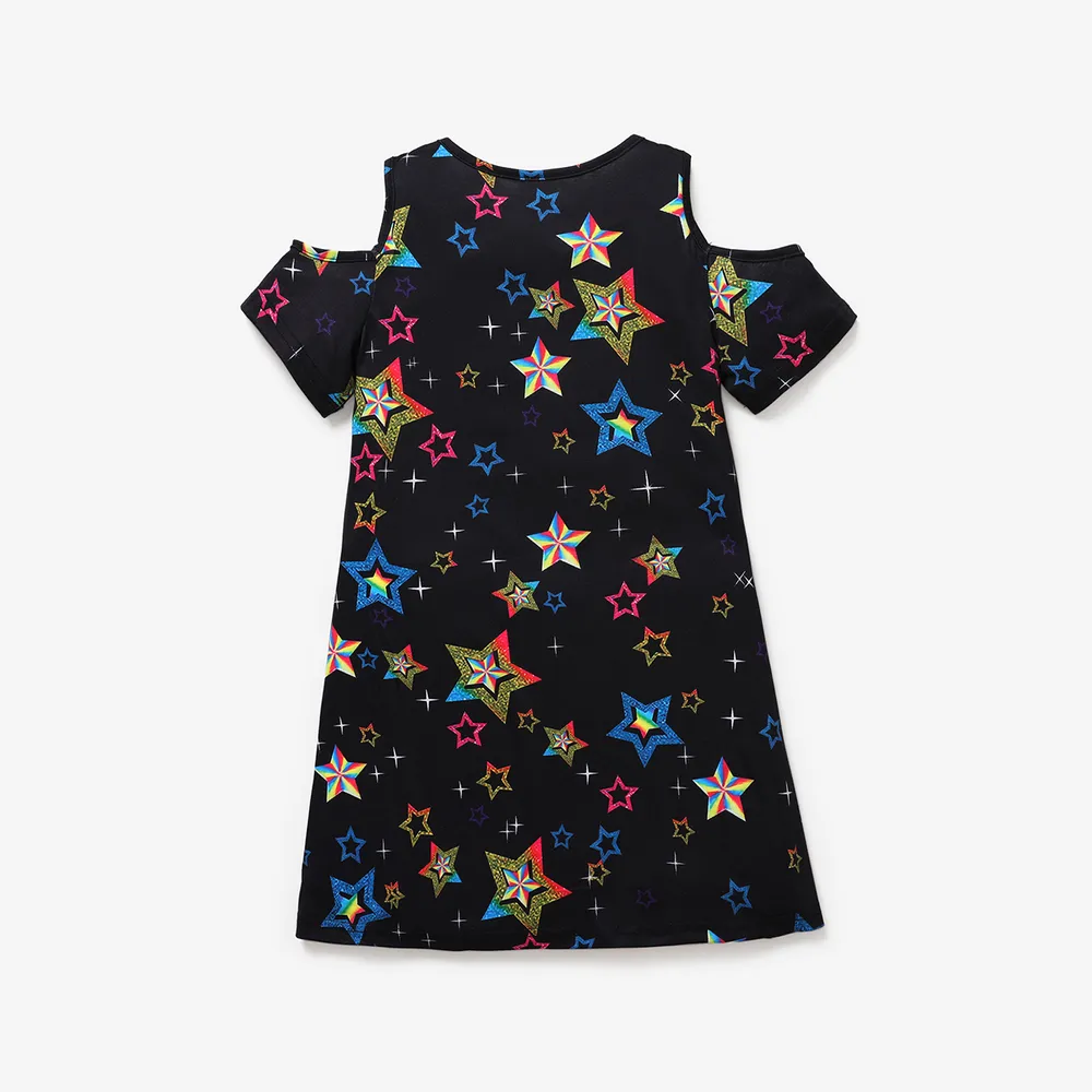 Kid Girl Unicorn Stars Print Cold Shoulder Short-sleeve Dress  big image 2