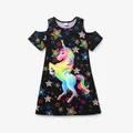 Kid Girl Unicorn Stars Print Cold Shoulder Short-sleeve Dress  image 1