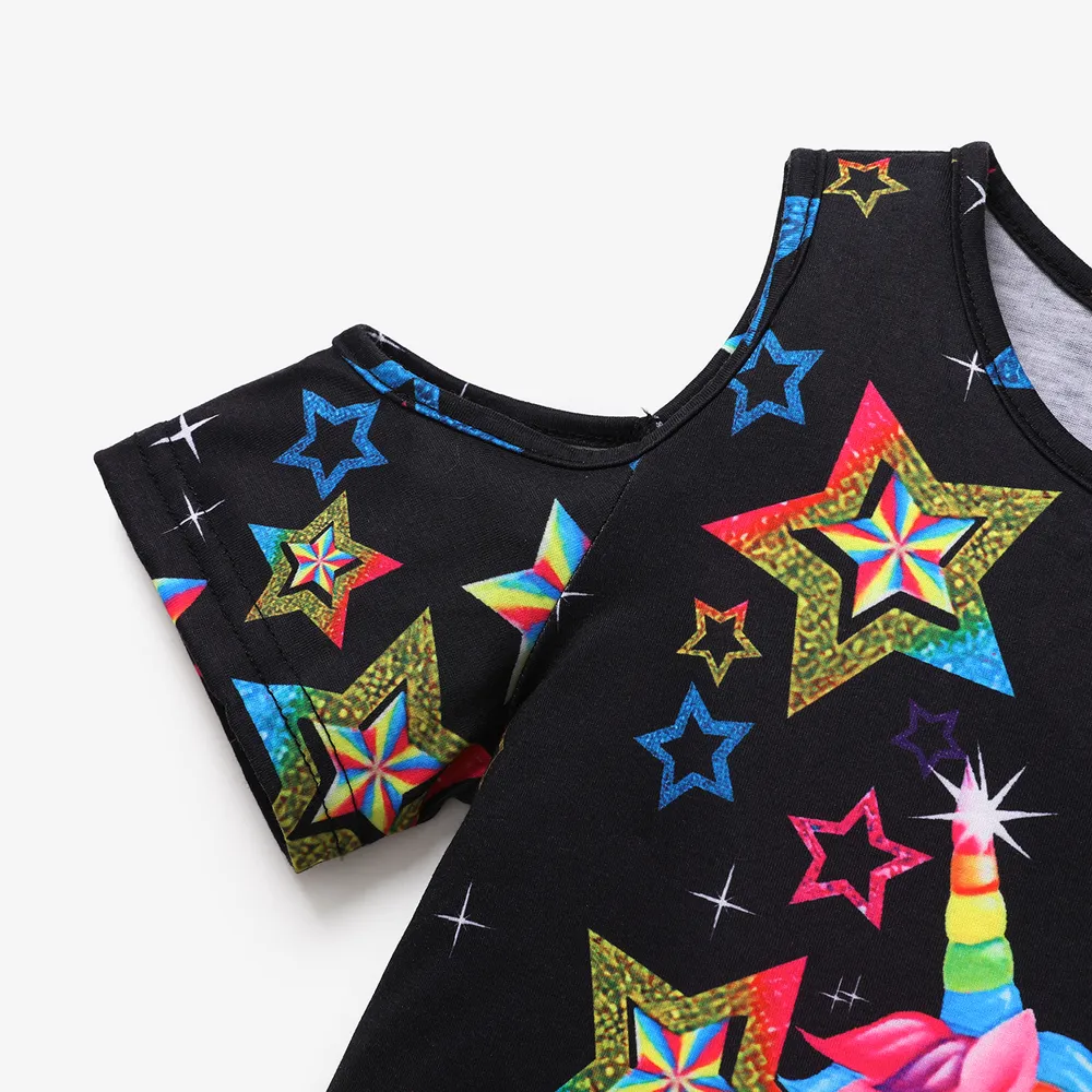 Kid Girl Unicorn Stars Print Cold Shoulder Short-sleeve Dress  big image 4
