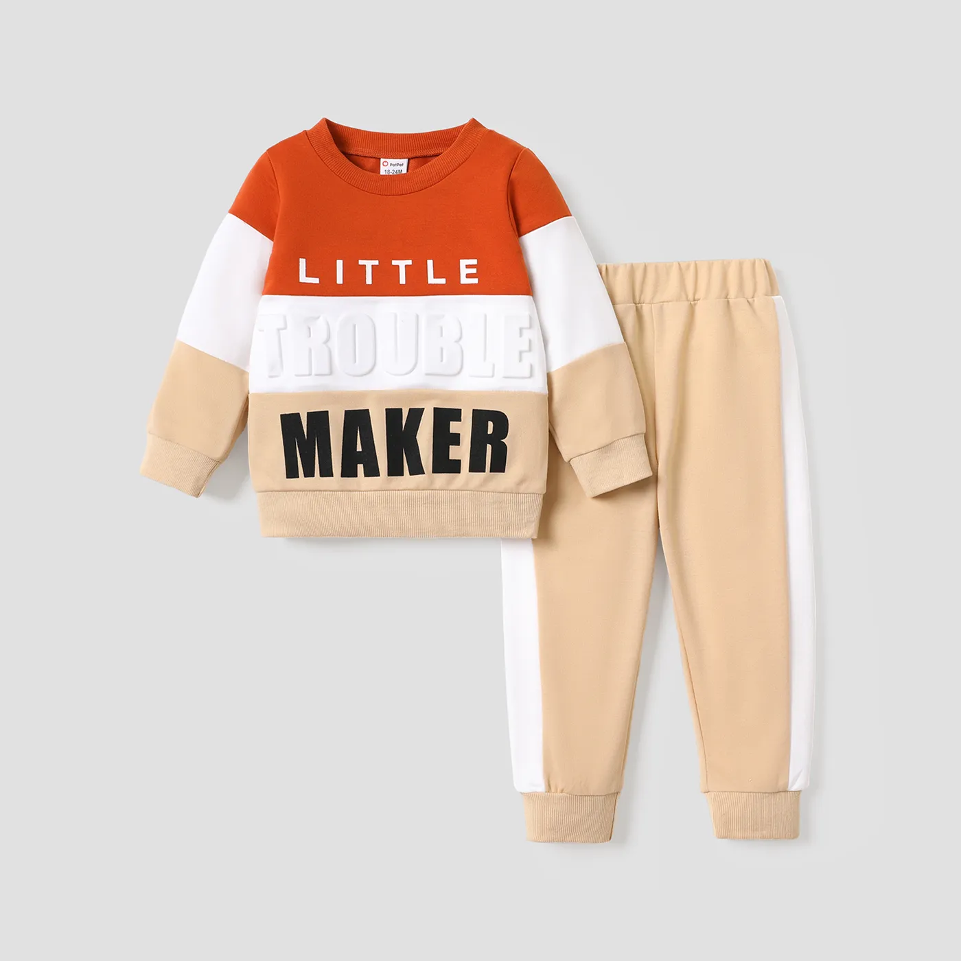 2pcs Toddler Boy Trendy Letter Print Colorblock Sweatshirt And Pants Set