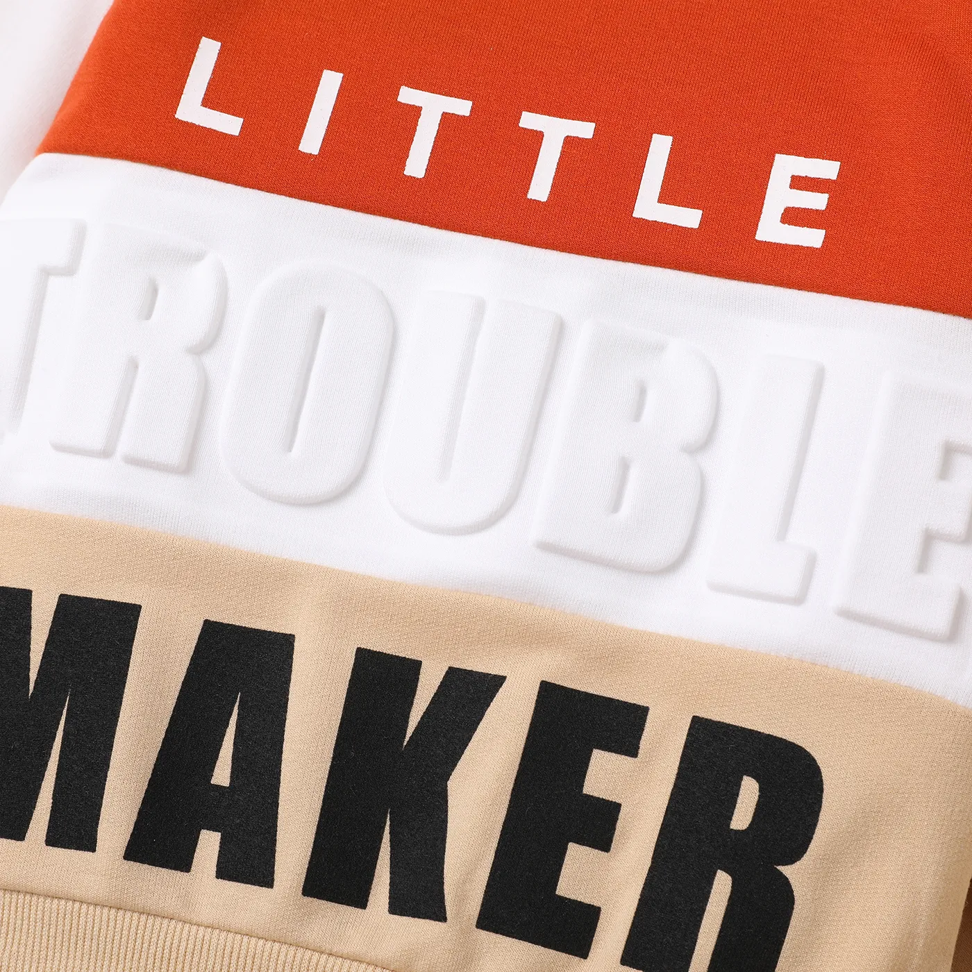 2pcs Toddler Boy Trendy Letter Print Colorblock Sweatshirt and Pants Set Apricot image 3