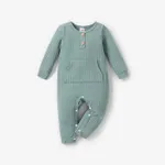 Baby Boy/Girl Solid Ribbed Long-sleeve Jumpsuit with Pocket Light Green