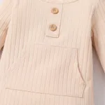 Baby Boy/Girl Solid Ribbed Long-sleeve Jumpsuit with Pocket Apricot image 4