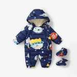 Baby Unisex Mit Kapuze Kindlich Langärmelig Baby-Overalls Blau mit Schuhen