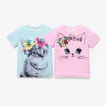 Kid Girl Animal Cat Floral Print Short-sleeve Tee  image 2