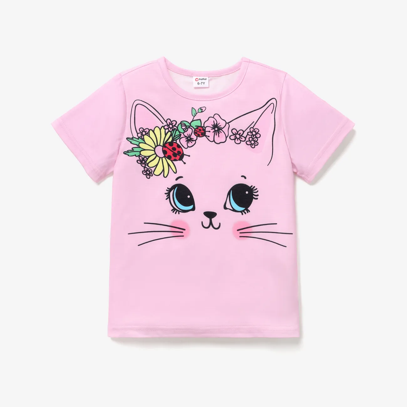 Kid Girl Animal Cat Floral Print Short-sleeve Tee  big image 1