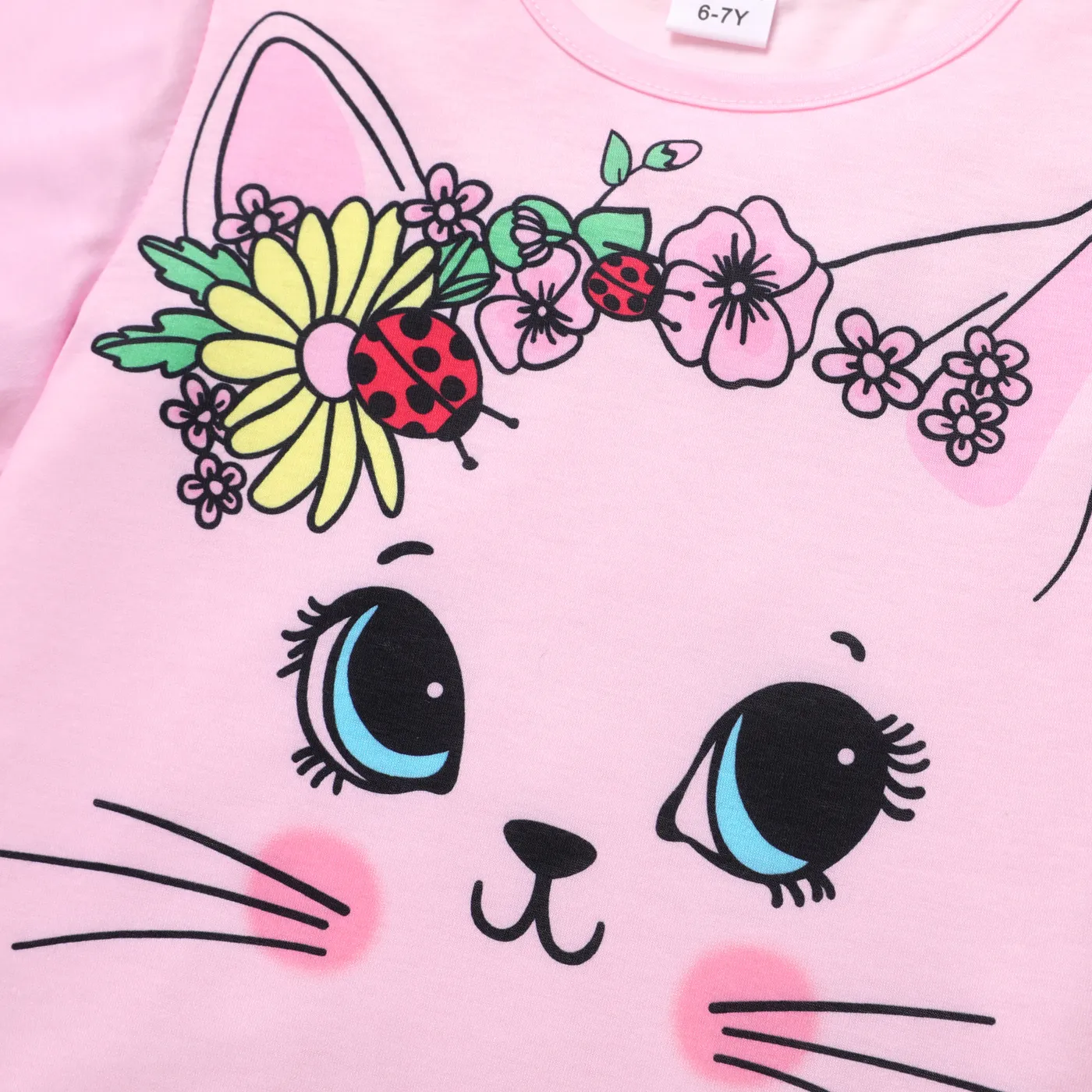 Kid Girl Animal Cat Floral Print Short-sleeve Tee  image 4