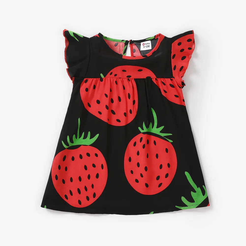 Bebé Volantes Fresa Dulce Sin mangas Vestido big image 1