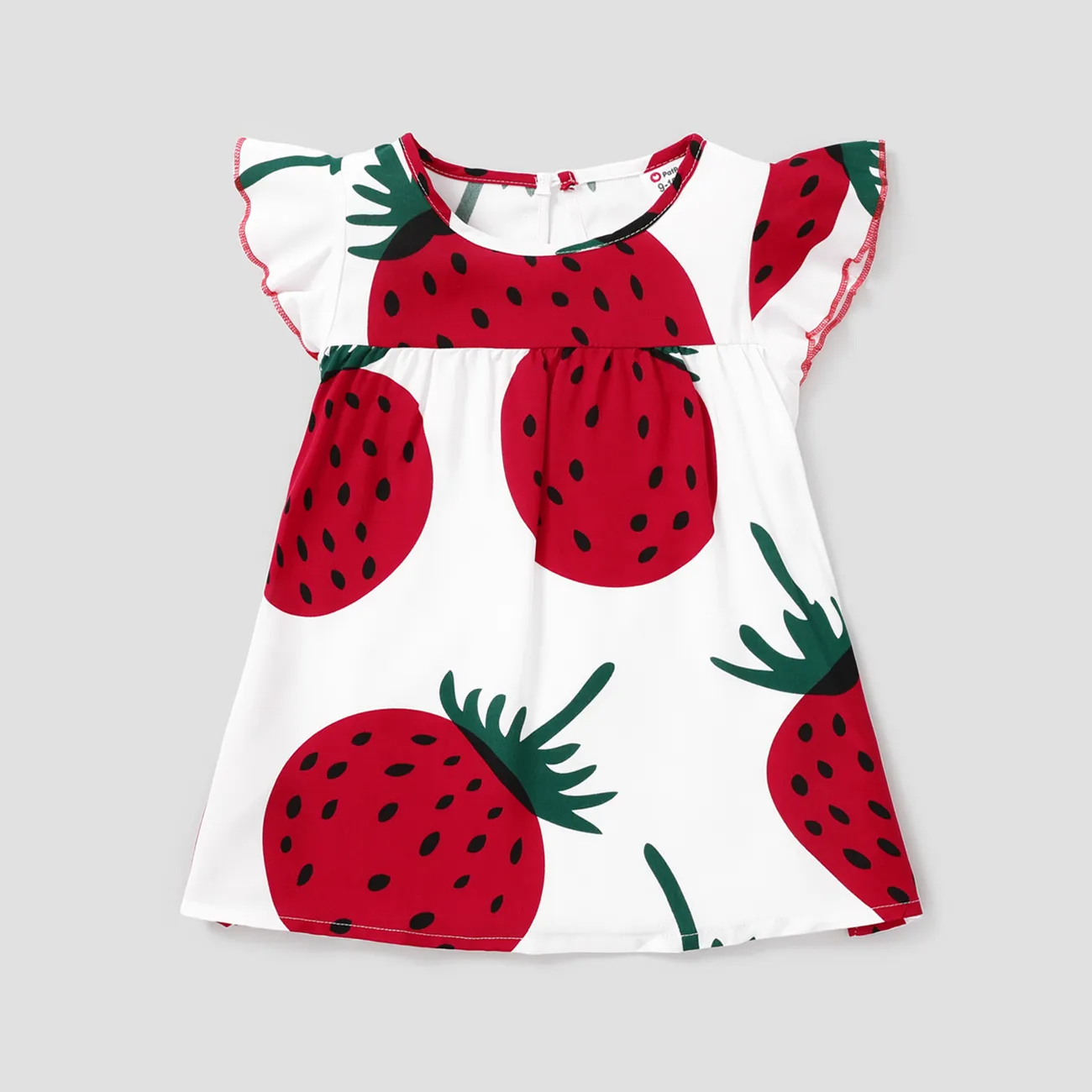 Baby Girl Girl Strawberry Print Flutter-sleeve Dress White big image 1