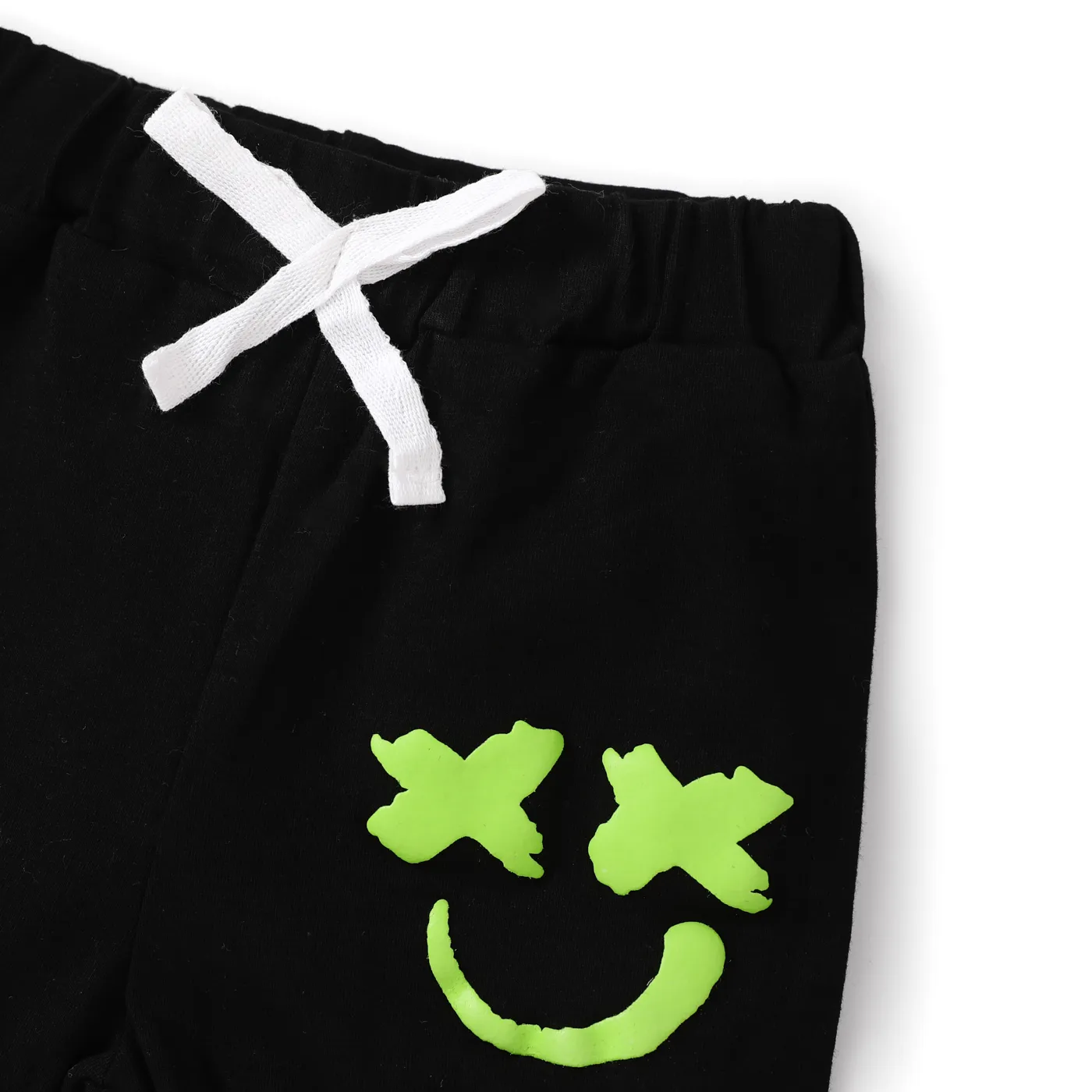 2pcs Baby Boy/Girl 95% Cotton Glow in the Dark Graphic Hooded Short-sleeve Tee & Shorts Set Black image 4