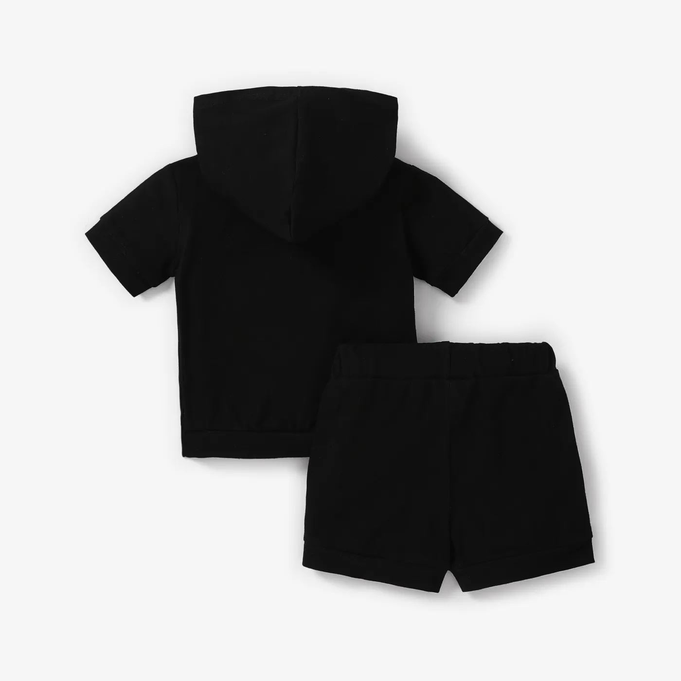 2pcs Baby Boy/Girl 95% Cotton Glow in the Dark Graphic Hooded Short-sleeve Tee & Shorts Set Black image 5