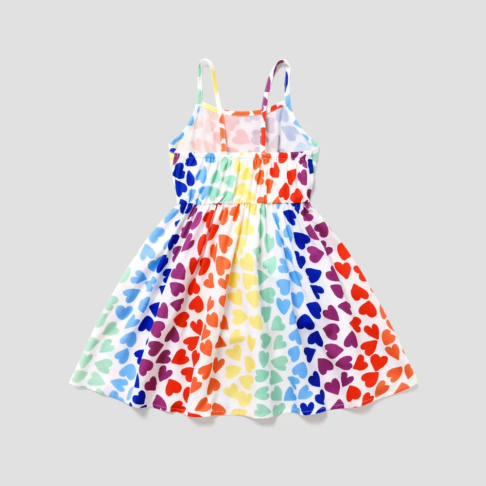 Kid Girl Colorful Heart Print Slip Dress big image 2