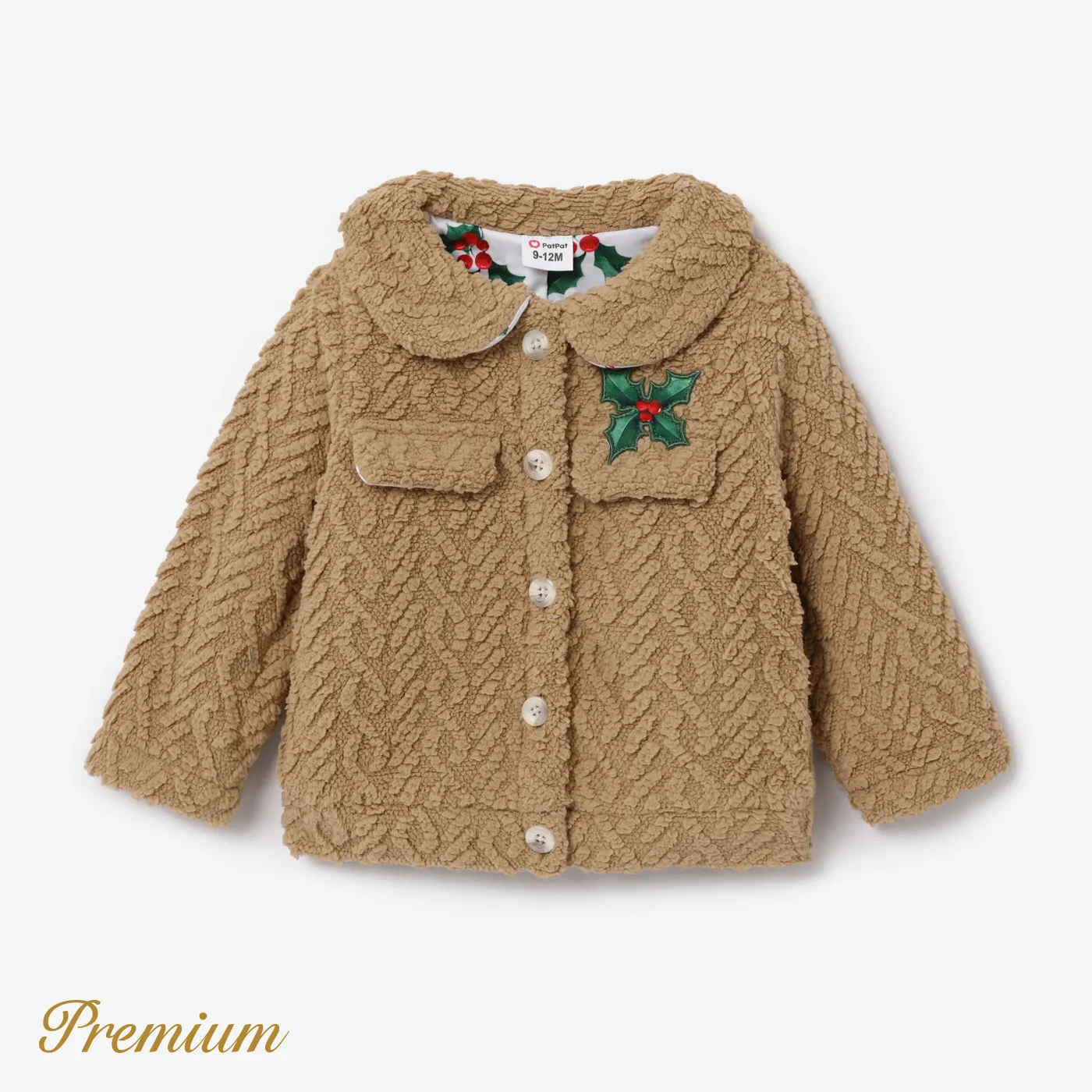 Navidad Bebé Chica Cuello de solapa Elegante Manga larga Chaqueta / abrigo