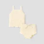 2pcs Baby Girl Plain Ribbed Cotton Camisole and Shorts Set Creamcolored