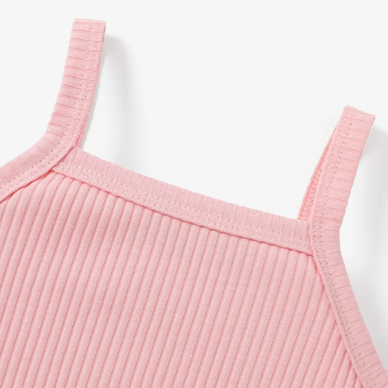 2pcs Baby Girl Plain Ribbed Cotton Camisole and Shorts Set Pink big image 1