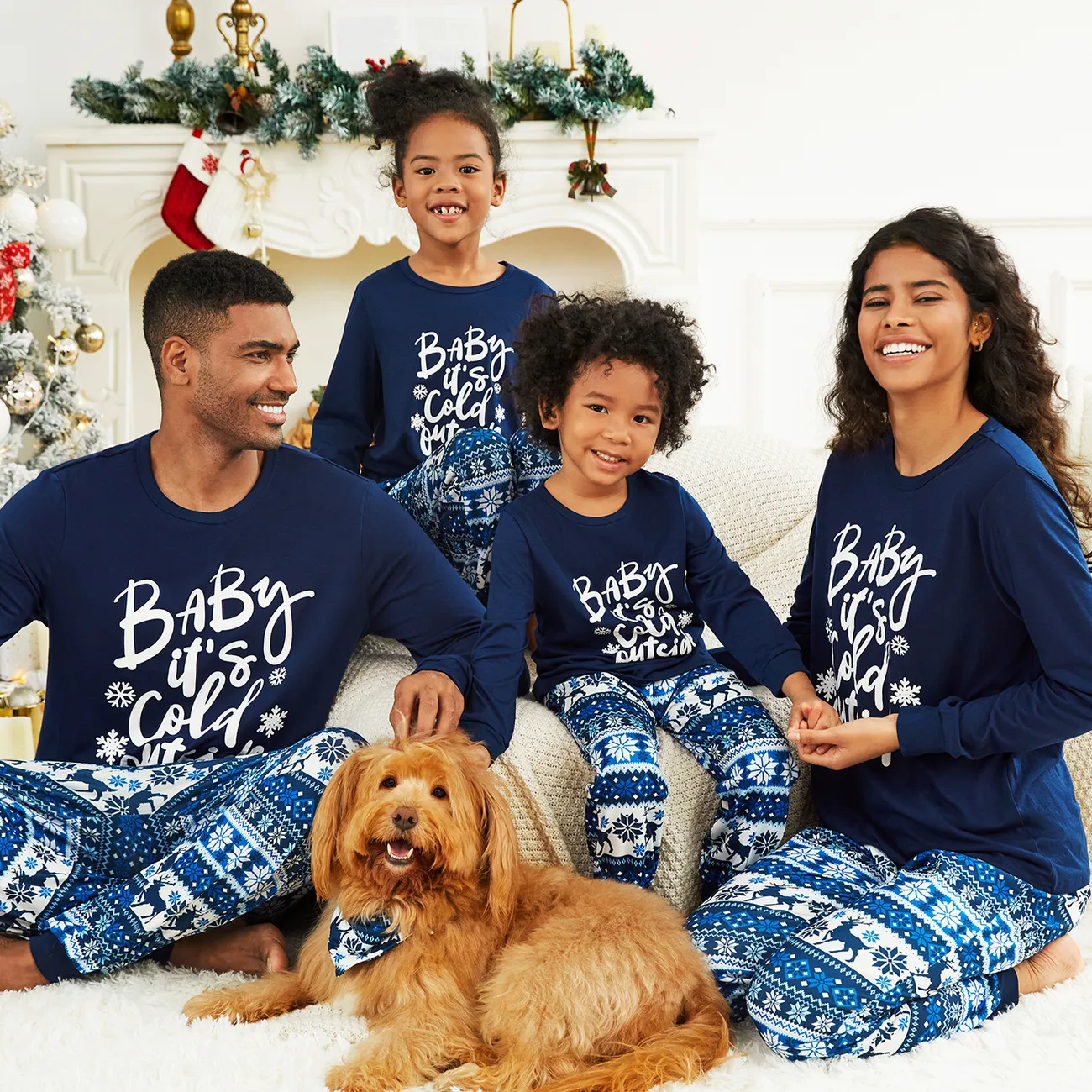 Natal Look de família Manga comprida Conjuntos de roupa para a família Pijamas (Flame Resistant) Azul Escuro big image 1