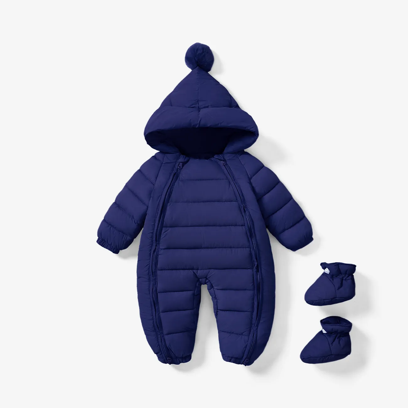 2PCS/1PCS Baby Boy/Girl Childlike Christmas Hooded Jumpsuit and Shoes Set  Dark Blue big image 1