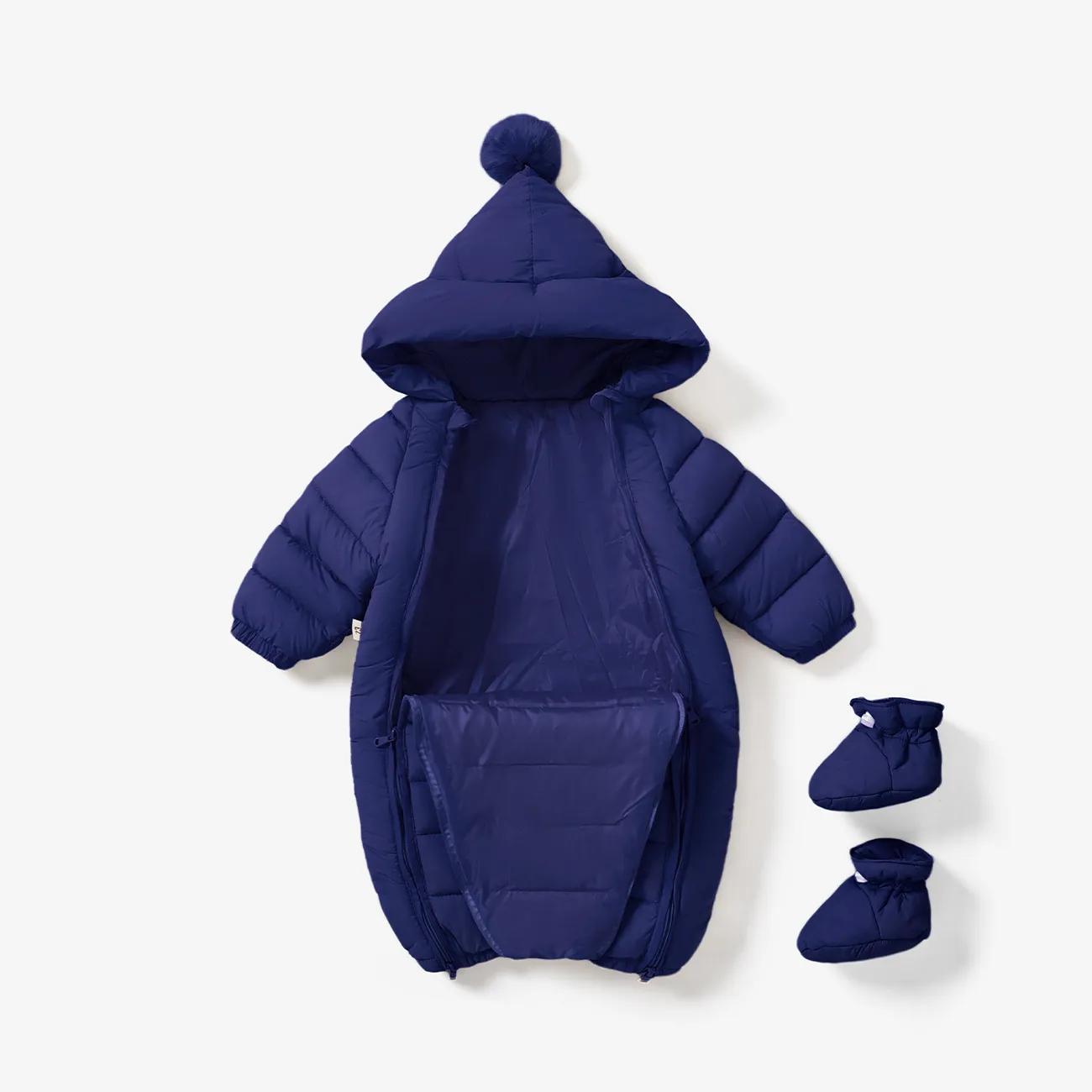2PCS/1PCS Baby Boy/Girl Childlike Christmas Hooded Jumpsuit and Shoes Set  Dark Blue big image 1