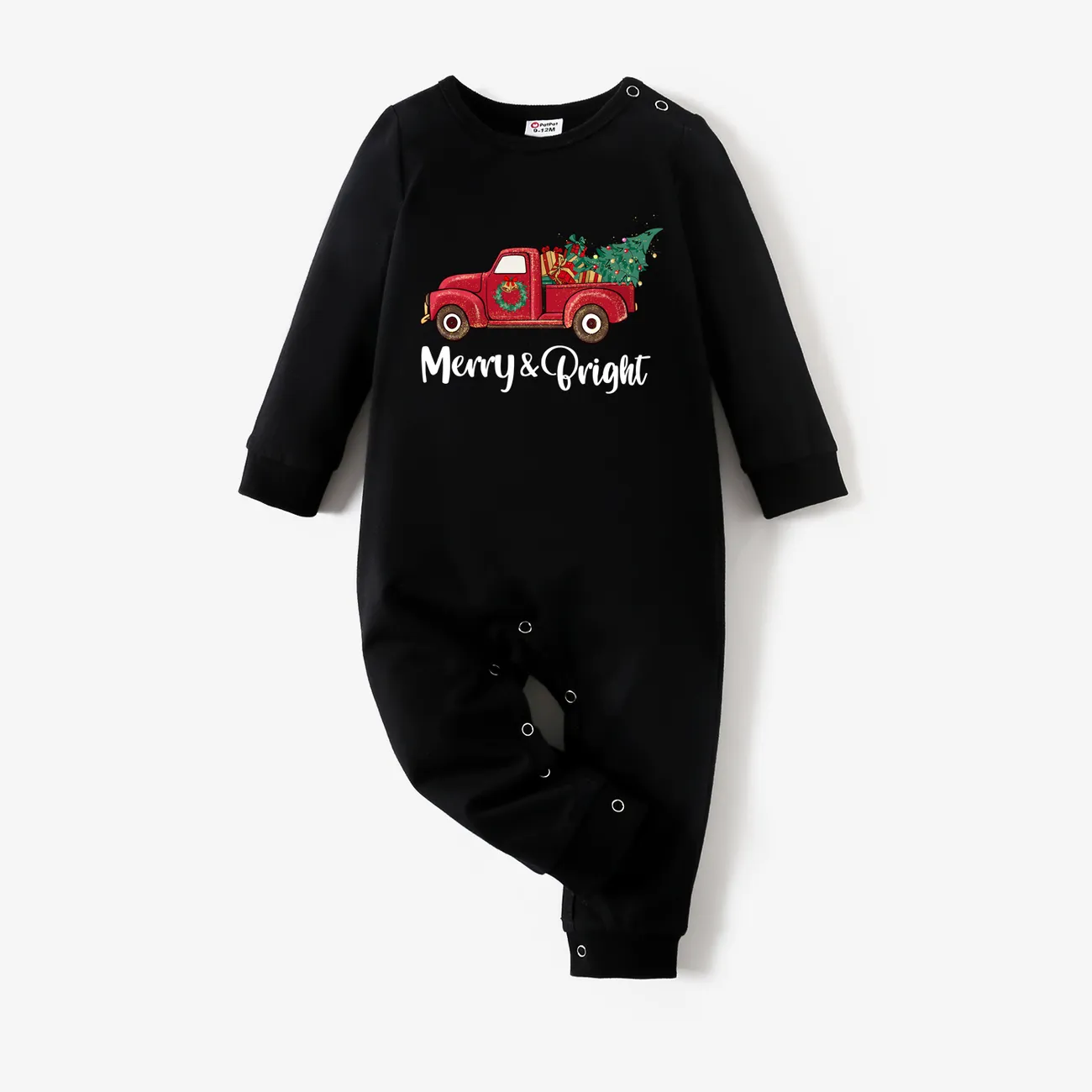 Christmas Family Matching Truck Carrying Tree Print Cotton Long-sleeve Tops big image 1