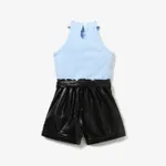 2pcs Toddler Girl Trendy Ribbed Tank Top and Belted PU Shorts Set  image 2