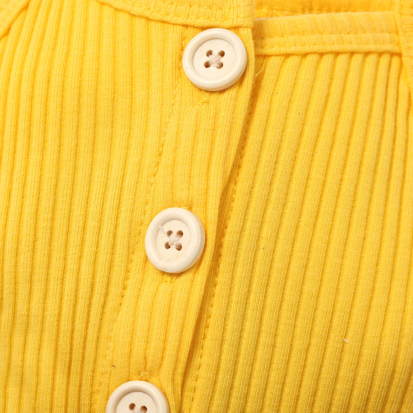 Baby Girl Sunflower Print & Ribbed Spliced Spaghetti Strap Romper Shorts Yellow image 4