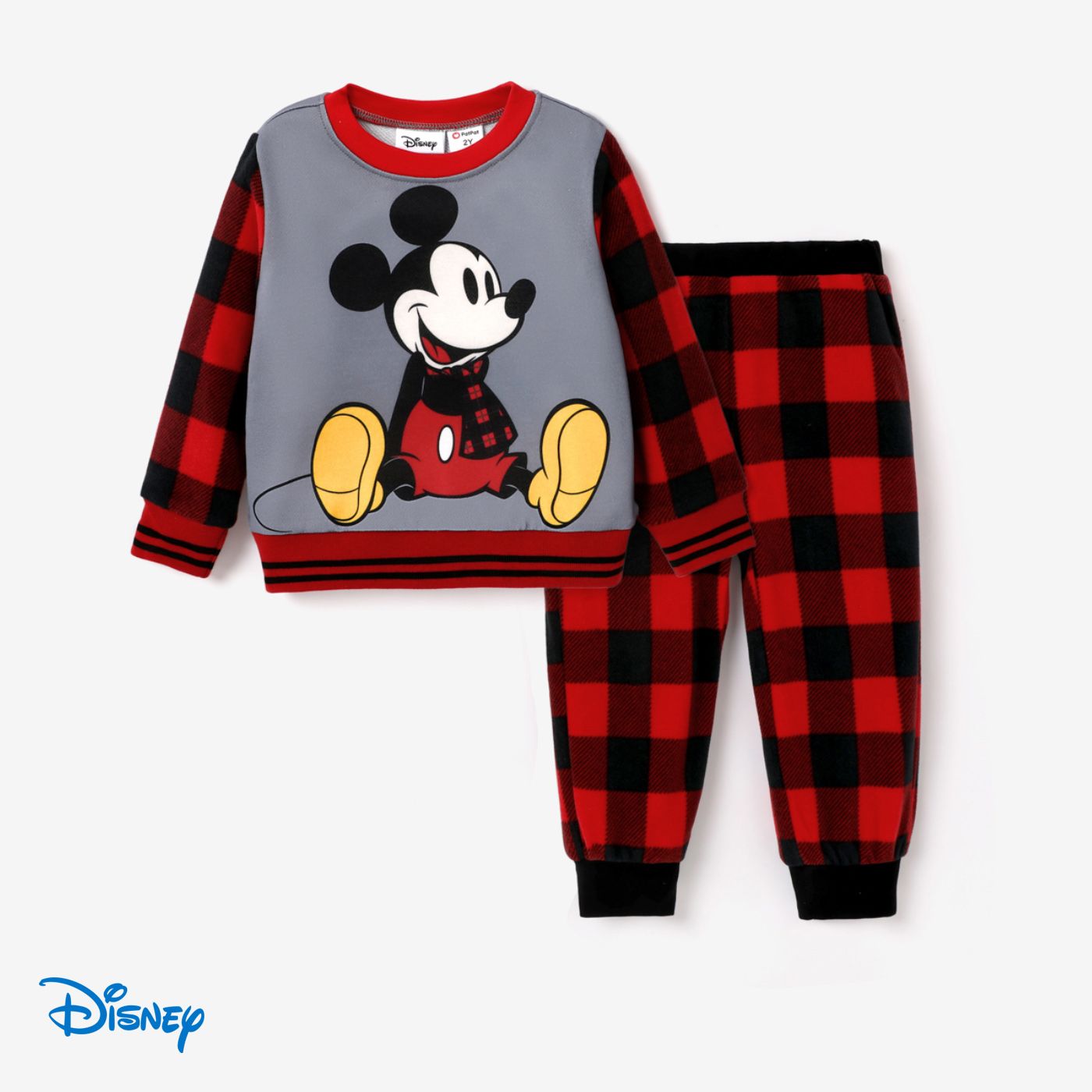 

Disney Mickey and Friends Toddler Boy Character Print Long-sleeve Sweatshirt and Polarfleece Grid Pants Set