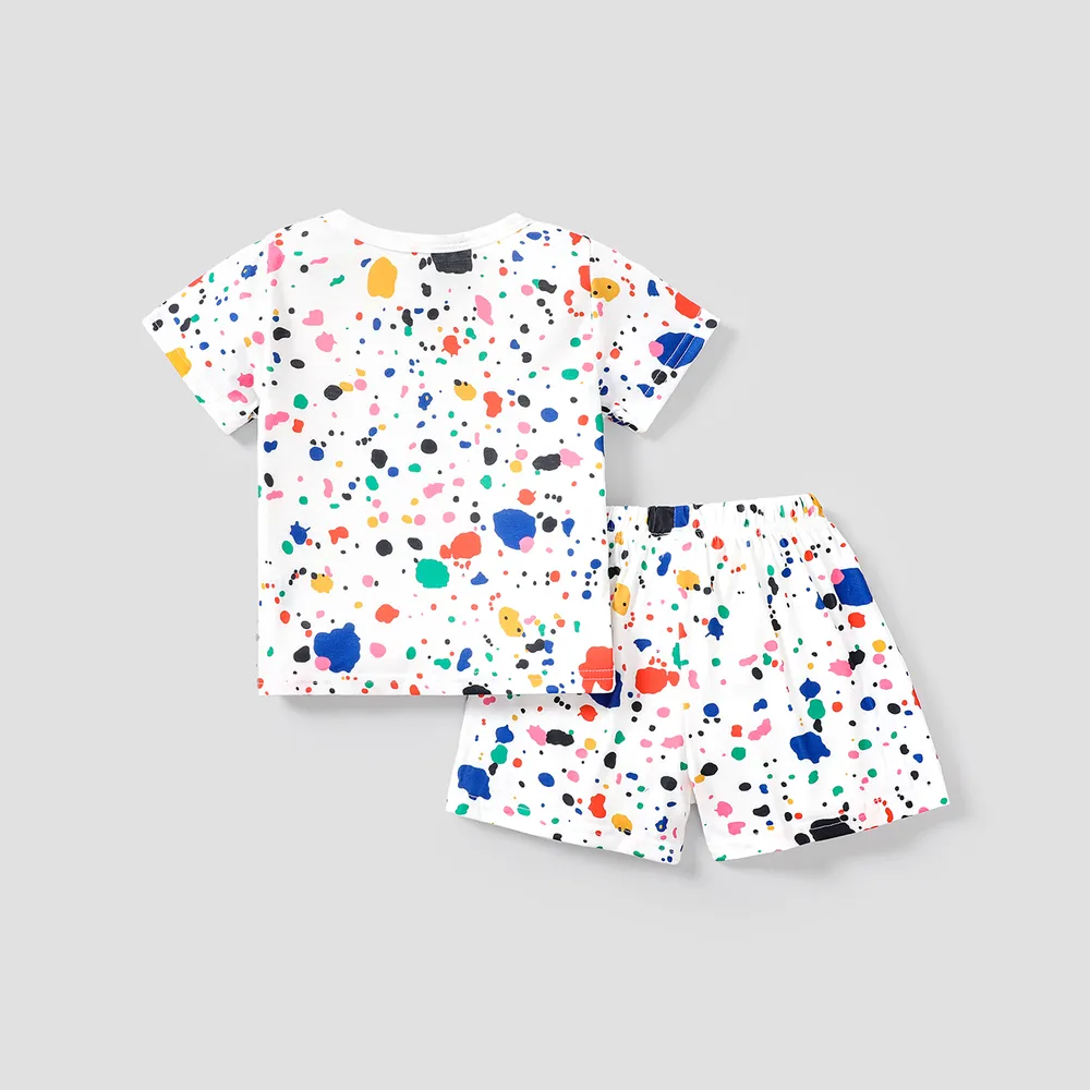 2pcs Toddler Boy/Girl Playful Letter Painting Print Tee and Shorts Set big image 5