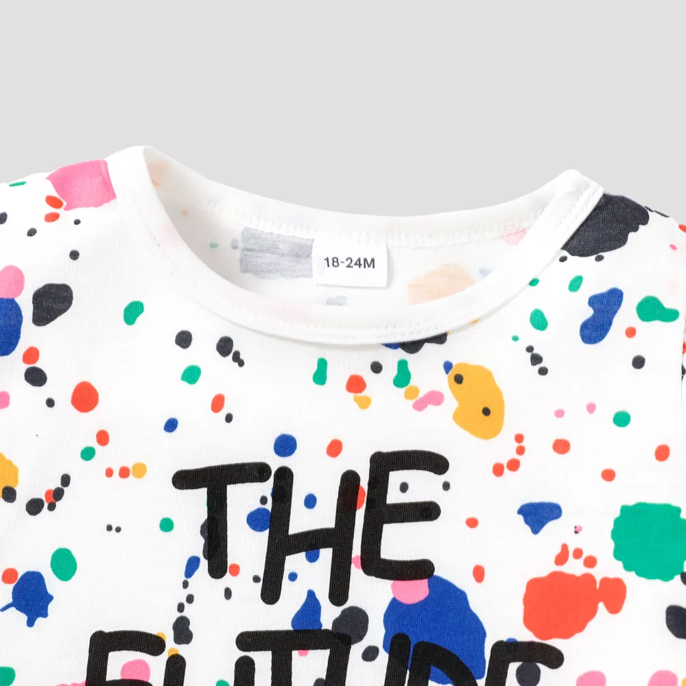2pcs Toddler Boy/Girl Playful Letter Painting Print Tee and Shorts Set big image 2