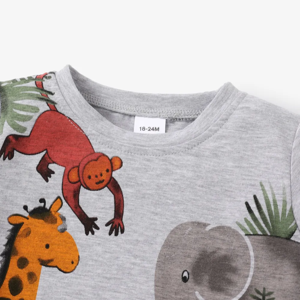2pcs Toddler Boy Playful Animal Print Tee and Shorts Set big image 3