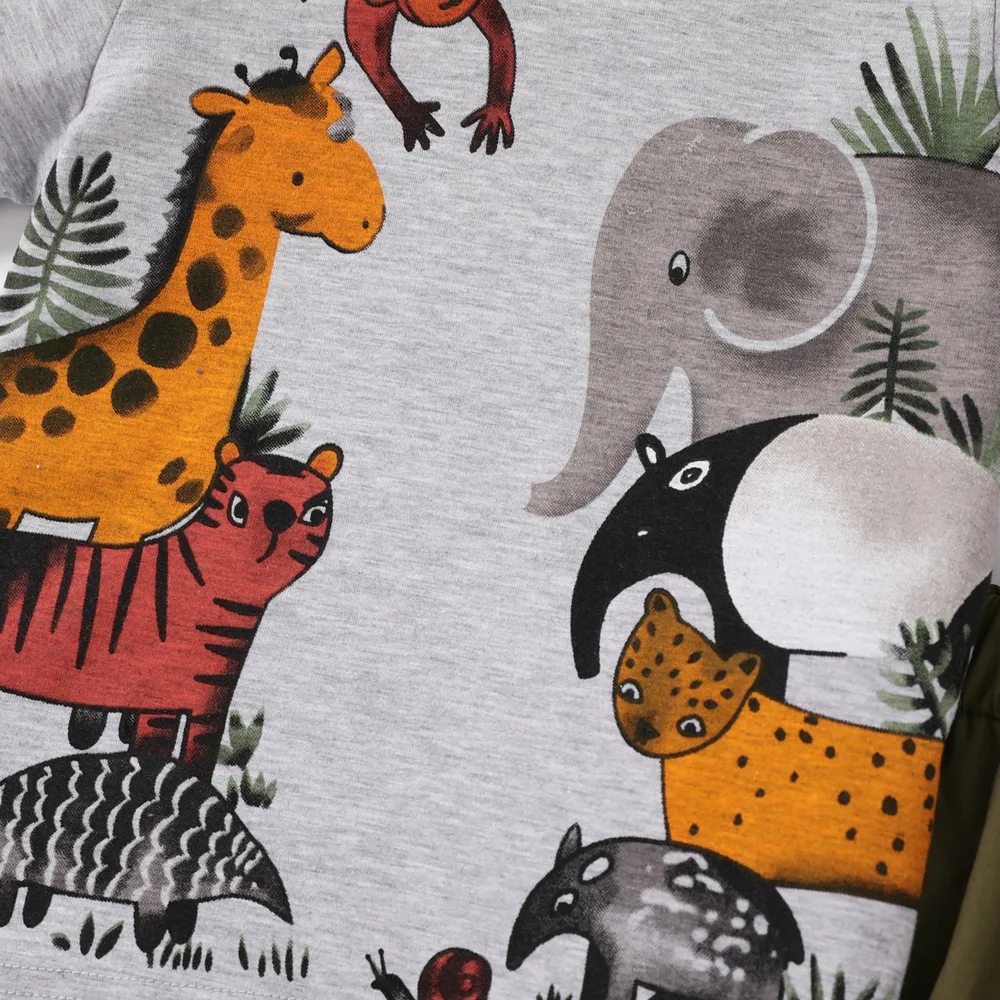 2pcs Toddler Boy Playful Animal Print Tee and Shorts Set big image 2