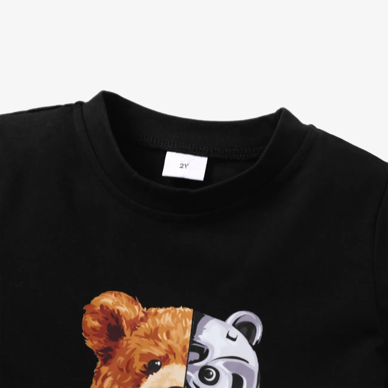 2pcs Toddler Boy Playful Bear Print Short-sleeve Tee and Shorts Set Black big image 1
