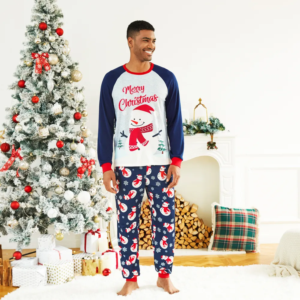 Christmas Snowman & Letter Print Family Matching Raglan-sleeve Pajamas Sets (Flame Resistant)  big image 17