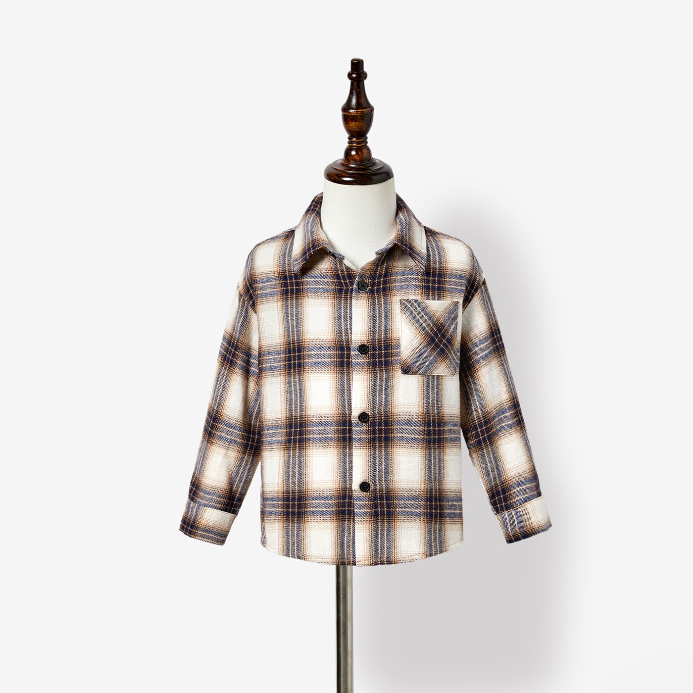 Family Matching Casual Long-sleeve Plaid Fabric Splicing Dresses And Shirts Sets