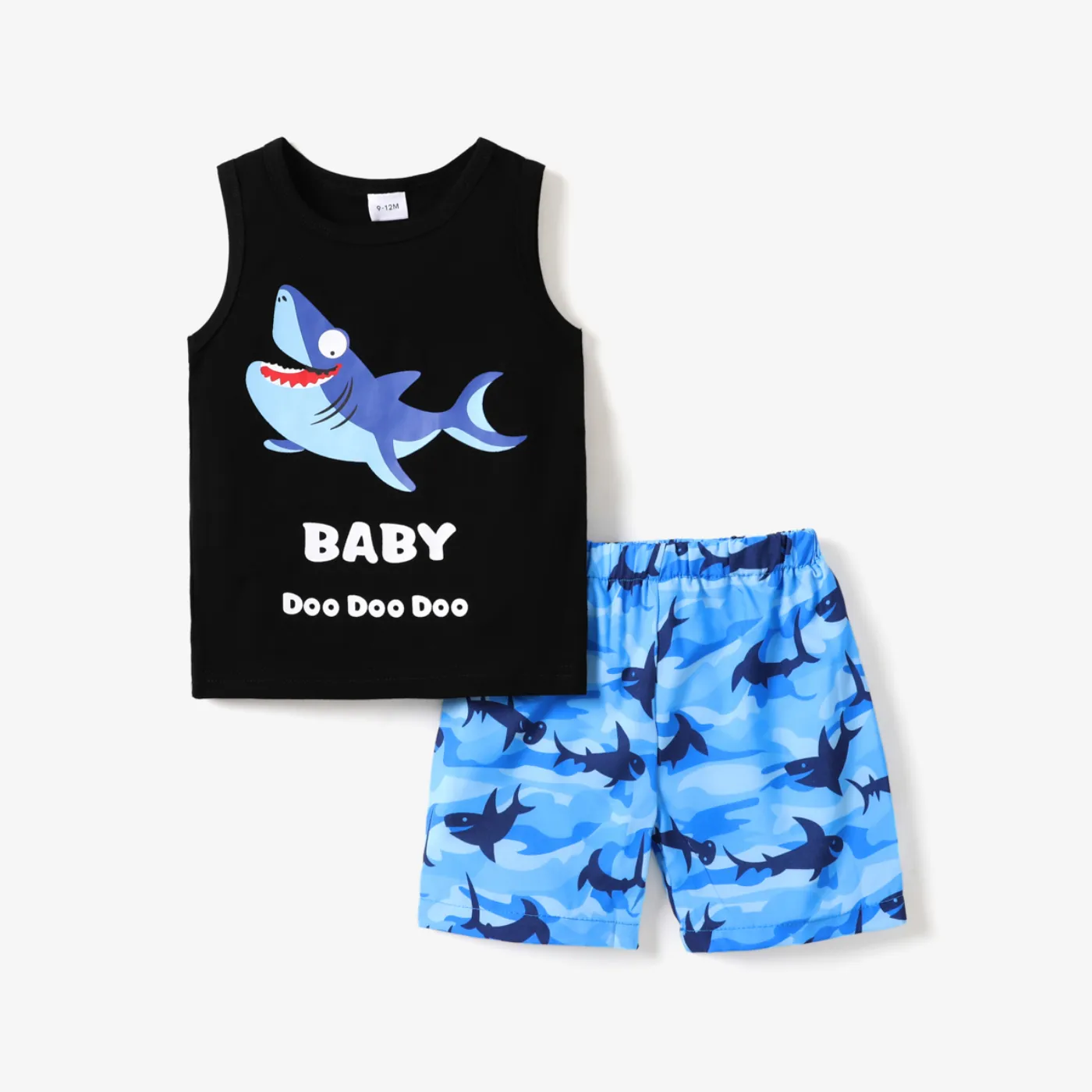 Baby / Toddler Cartoon Shark Print Tank And Shorts Set