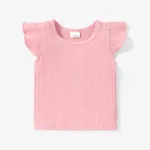 Baby Girl 100% Cotton Ribbed Solid Flutter-sleeve Tee Pink