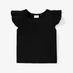Baby Girl 100% Cotton Ribbed Solid Flutter-sleeve Tee Black