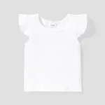 Baby Girl 100% Cotton Ribbed Solid Flutter-sleeve Tee White