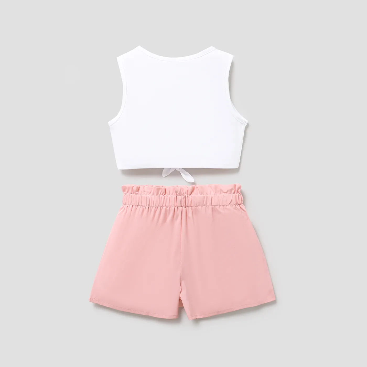 2pcs Kid Girl Tie Knot Sleeveless Tee and Elasticized Paperbag Shorts Set  image 2