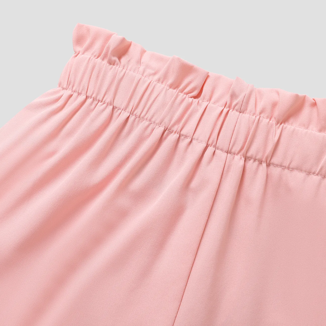 2pcs Kid Girl Tie Knot Sleeveless Tee and Elasticized Paperbag Shorts Set PinkyWhite big image 1
