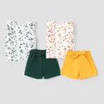 2Pcs Kid Girl Floral Print Ruffled Tank Top and Belted Shorts Set  image 2