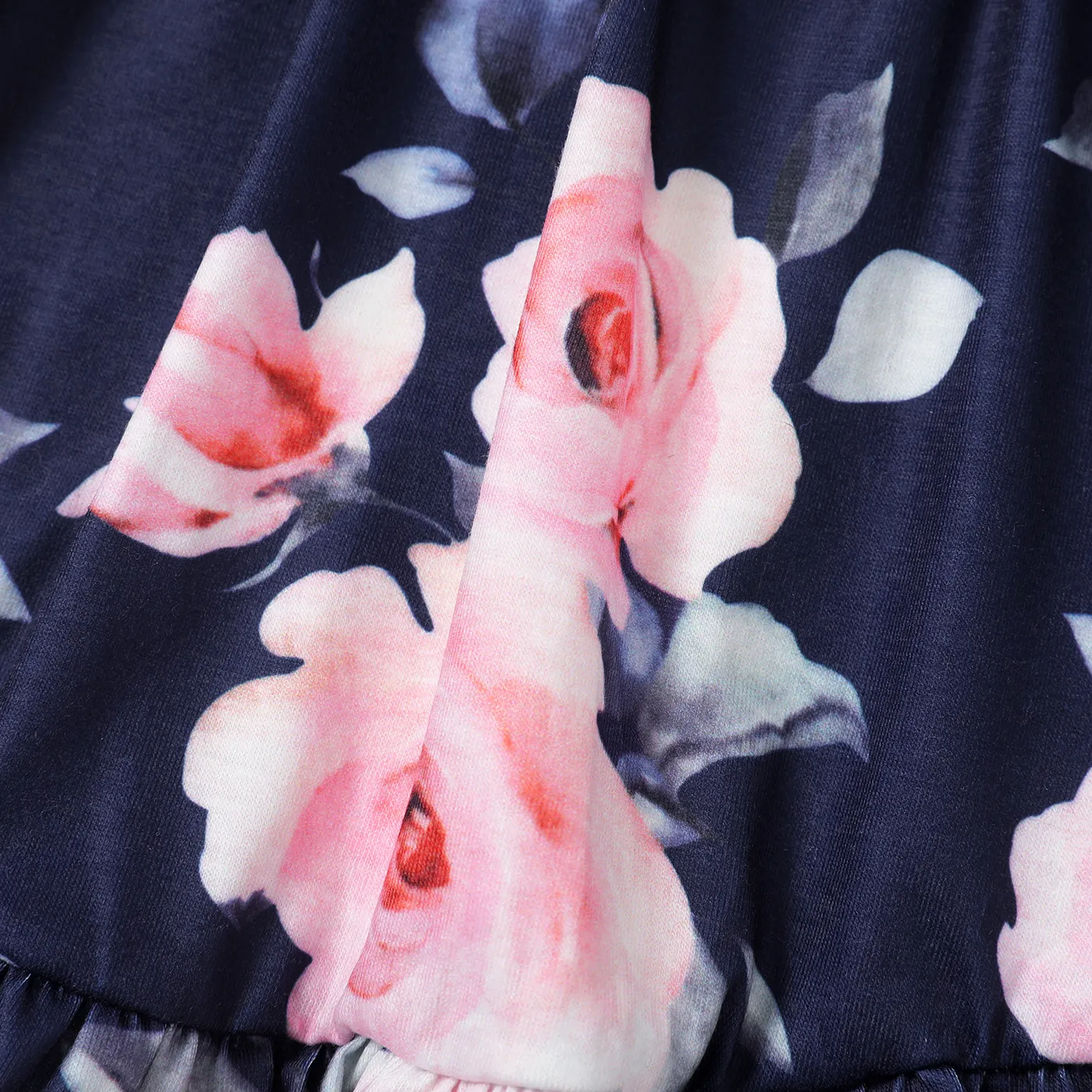 2pcs Toddler Girl Floral Rose Print Ruffle Hem Flutter-sleeve Top and Polka Dots Print Leggings Pants Set Deep Blue image 5