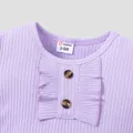 3pcs Baby Girl 95% Cotton Purple Ruffled Short-sleeve Rib-knit Romper & Floral Print Shorts & Headband Set  image 3