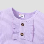 3pcs Baby Girl 95% Cotton Purple Ruffled Short-sleeve Rib-knit Romper & Floral Print Shorts & Headband Set  image 3