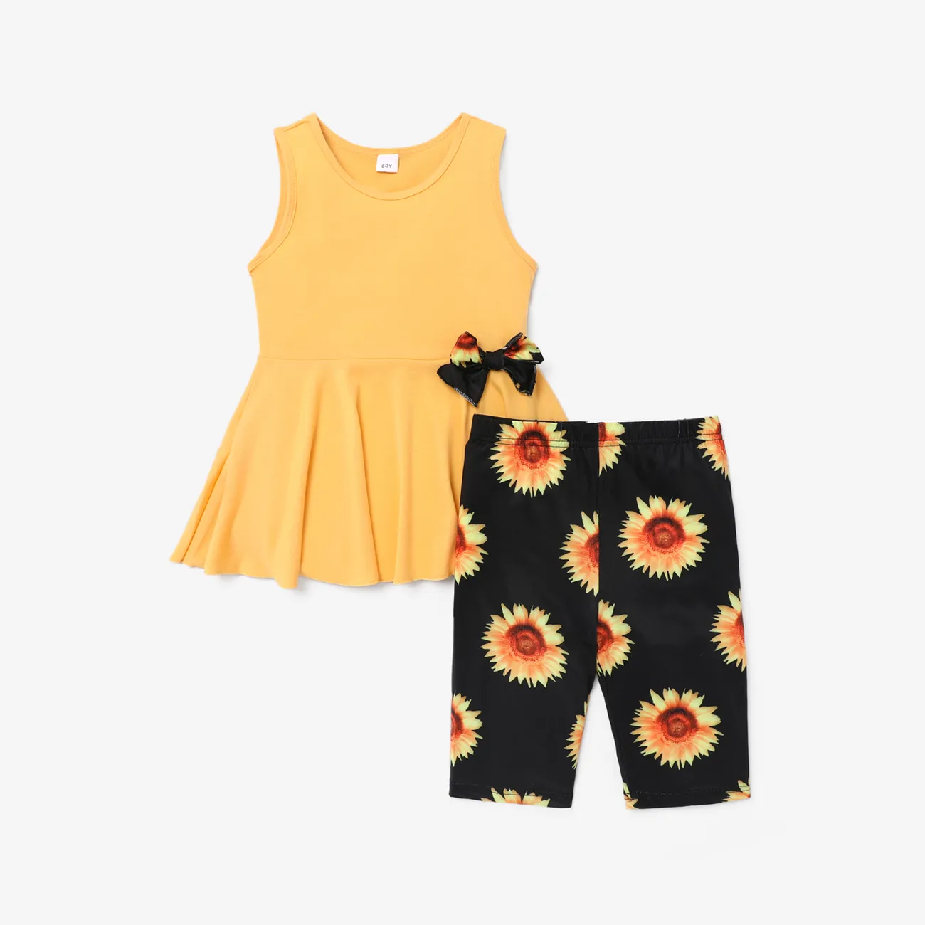 2件 大童 套裝 女 植物花卉 立體造型 短褲套裝 黃色 big image 1