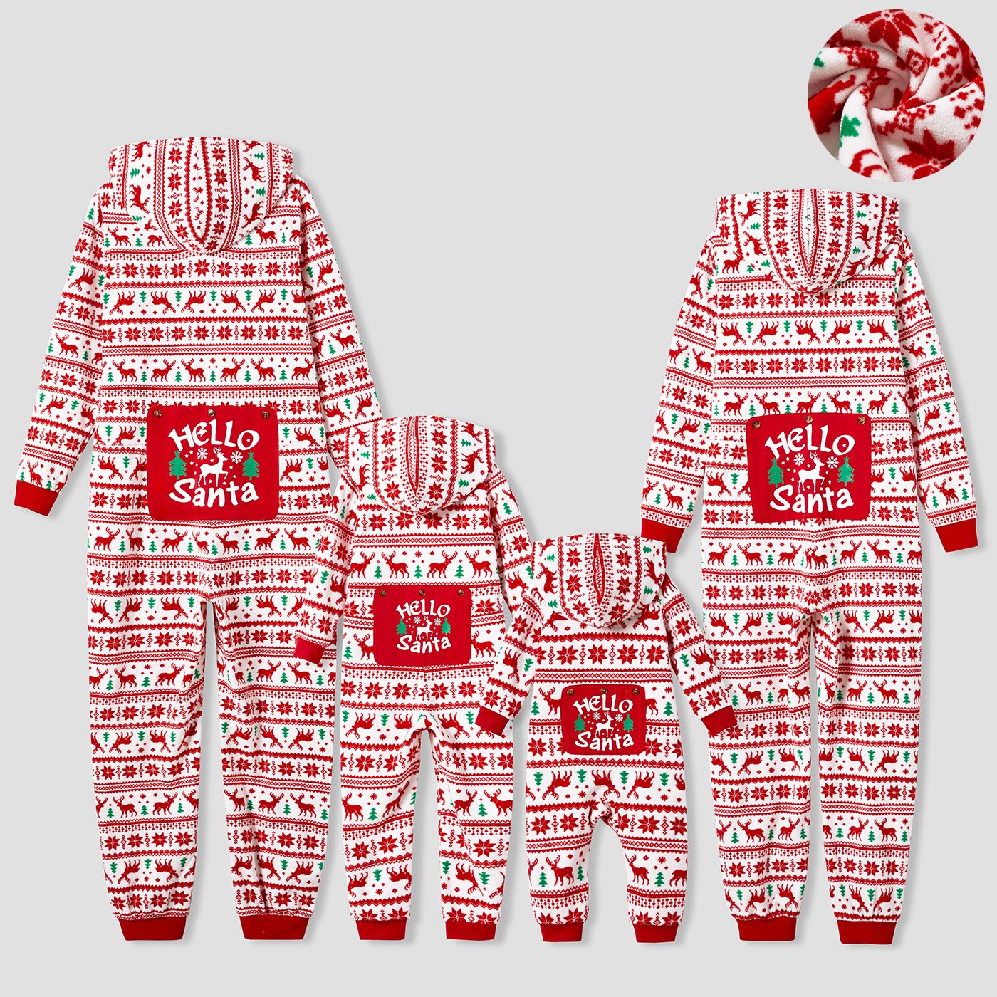Christmas Family Matching Festival Theme All-over Print Long-sleeve Fleece Hooded Onesies Pajamas (F