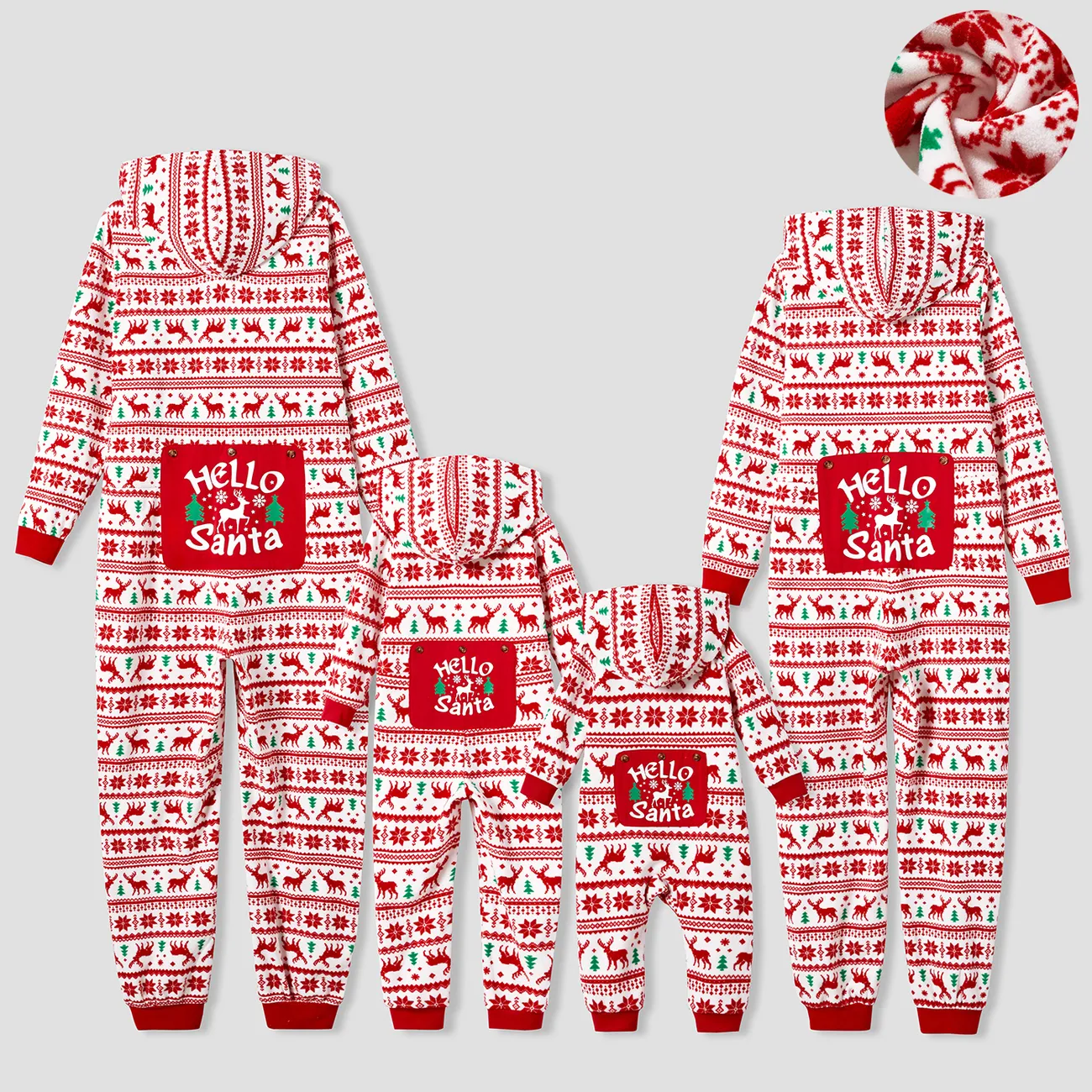 Christmas Family Matching Festival Theme All-over Print Long-sleeve Fleece Hooded Onesies Pajamas (Flame resistant)   big image 1