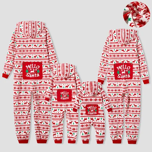 Christmas Family Matching Festival Theme All-over Print Long-sleeve Fleece Hooded Onesies Pajamas (Flame resistant) 